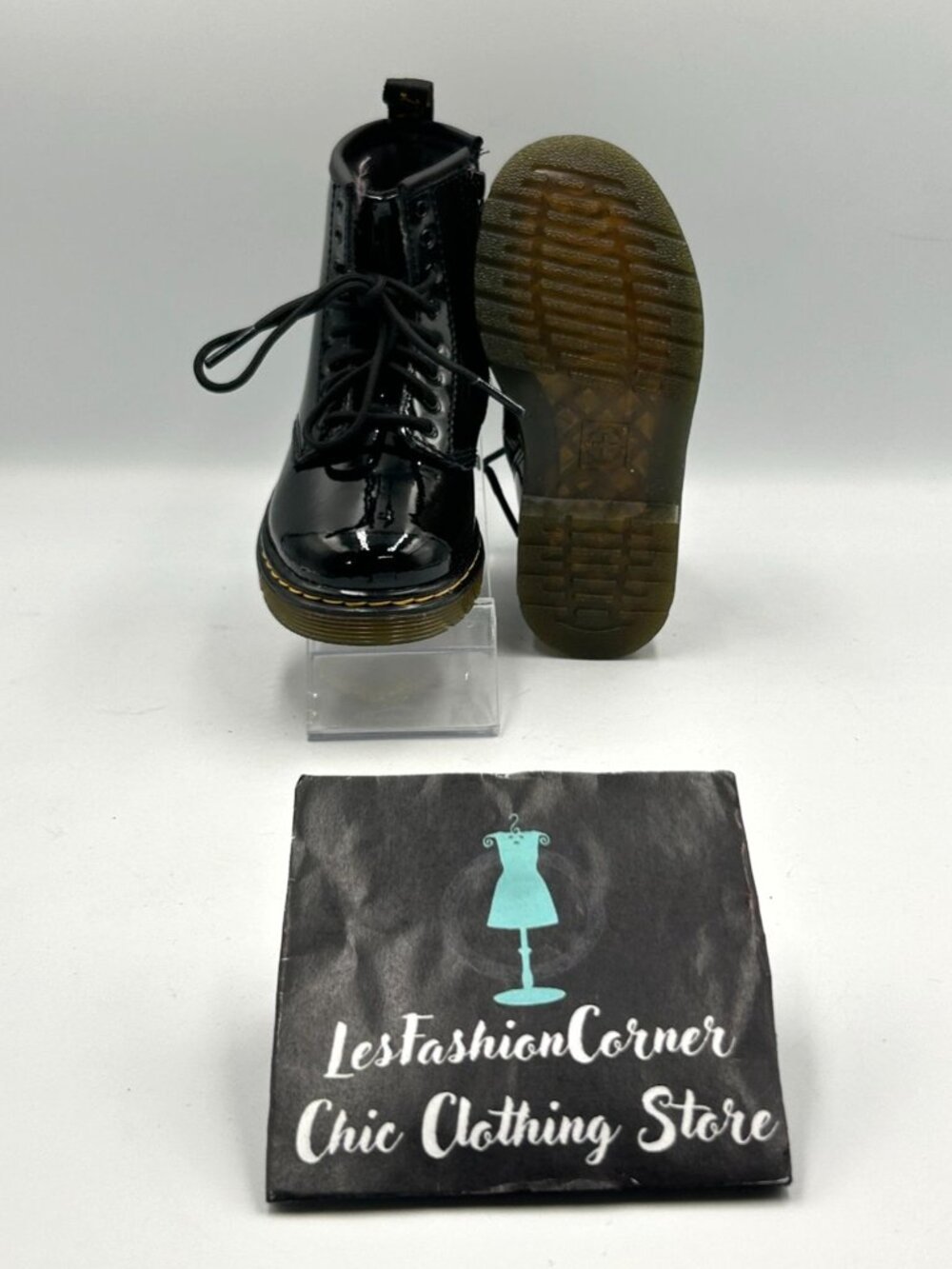 NWOB Dr. Martens Kids Black Patent Leather 1460 T Lace-Up Combat Boots Sz 9 3276 - Picture 4 of 16